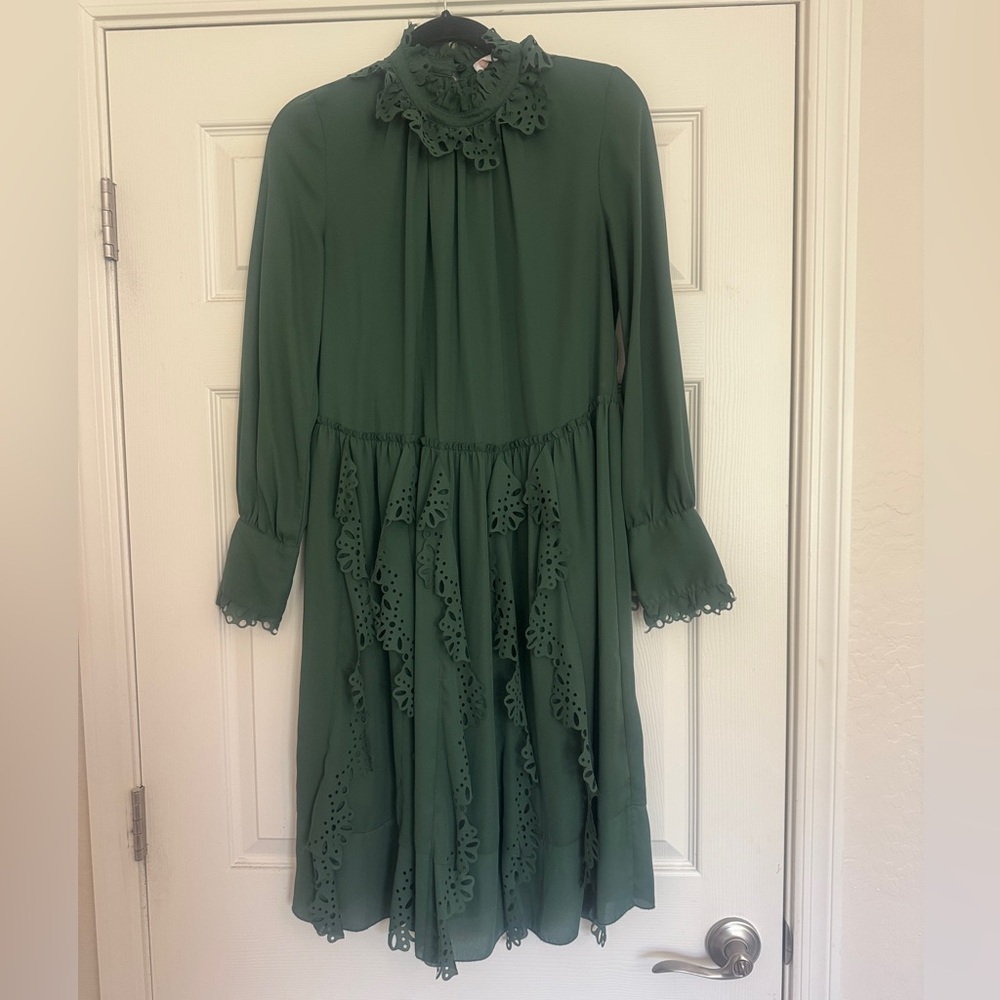 See by Chloe Sz 36 Laser Cut Ruffle Dark Green Dress - Picture 5 of 9